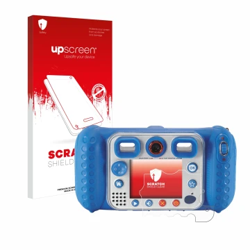 Face avant d’un emballage produit avec le logo de la marque upscreen. À côté, l’appareil Vtech Kidizoom Duo Pro est représenté