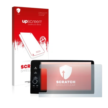 Face avant d’un emballage produit avec le logo de la marque upscreen. À côté, l’appareil Honda HR-V 2022 Navigationssystem con