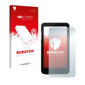 Face avant d’un emballage produit avec le logo de la marque upscreen. À côté, l’appareil Zettle Terminal (by Paypal) est repré