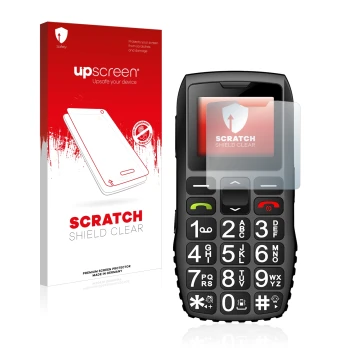 Face avant d’un emballage produit avec le logo de la marque upscreen. À côté, l’appareil artfone C1 + est représenté avec la p