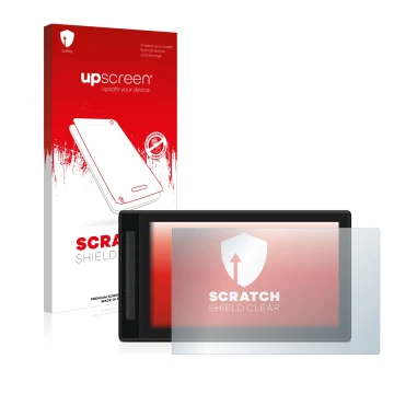 Face avant d’un emballage produit avec le logo de la marque upscreen. À côté, l’appareil Huion Kamvas Pro 16 (2.5K) est représ