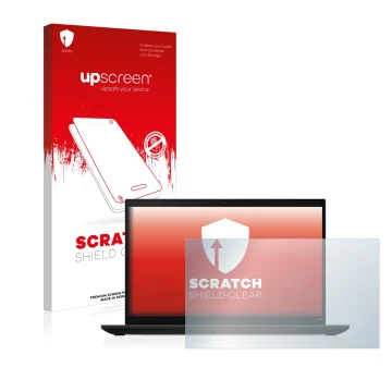 Face avant d’un emballage produit avec le logo de la marque upscreen. À côté, l’appareil Lenovo ThinkPad L15 Gen 3 est représe