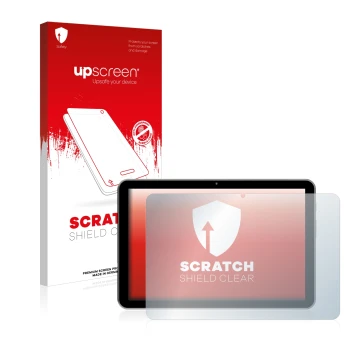 Face avant d’un emballage produit avec le logo de la marque upscreen. À côté, l’appareil Peaq PET 1008 est représenté avec la 