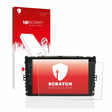 Face avant d’un emballage produit avec le logo de la marque upscreen. À côté, l’appareil Dynavin D8-DF63 10.1