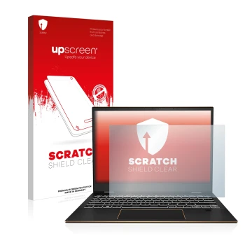 Face avant d’un emballage produit avec le logo de la marque upscreen. À côté, l’appareil MSI Summit E13 Flip Evo est représent