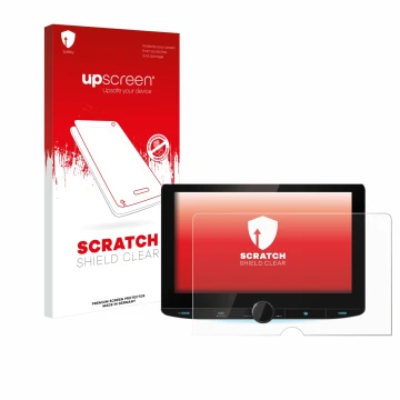 Face avant d’un emballage produit avec le logo de la marque upscreen. À côté, l’appareil Kenwood DNR992RVS est représenté avec