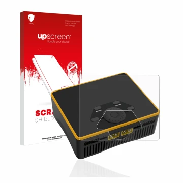Face avant d’un emballage produit avec le logo de la marque upscreen. À côté, l’appareil Junsi iCharger DX6 est représenté ave
