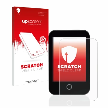 Face avant d’un emballage produit avec le logo de la marque upscreen. À côté, l’appareil Medtrum Touchcare nano CGM est représ