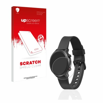Face avant d’un emballage produit avec le logo de la marque upscreen. À côté, l’appareil Doro Watch est représenté avec la pro