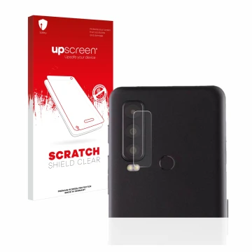 Face avant d’un emballage produit avec le logo de la marque upscreen. À côté, l’appareil Caterpillar Cat S75 (Caméra UNIQUEMEN