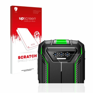 Face avant d’un emballage produit avec le logo de la marque upscreen. À côté, l’appareil Doogee S41 Pro (Caméra UNIQUEMENT) es