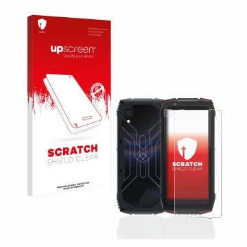 Face avant d’un emballage produit avec le logo de la marque upscreen. À côté, l’appareil Cubot King Kong Mini 3 (Avant+Caméra)