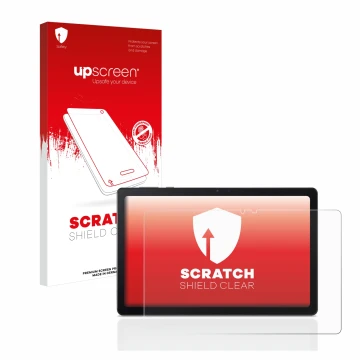 Face avant d’un emballage produit avec le logo de la marque upscreen. À côté, l’appareil Acer Iconia Tab P10 est représenté av