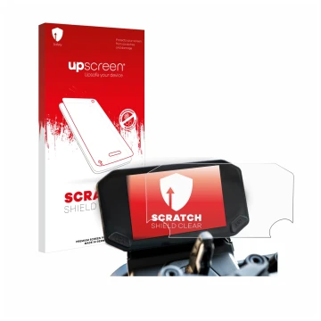 Face avant d’un emballage produit avec le logo de la marque upscreen. À côté, l’appareil VOGE 350 AC est représenté avec la pr