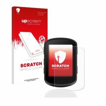 Face avant d’un emballage produit avec le logo de la marque upscreen. À côté, l’appareil Garmin Edge 540 est représenté avec l