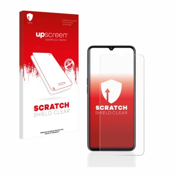 Face avant d’un emballage produit avec le logo de la marque upscreen. À côté, l’appareil Oppo A77 5G est représenté avec la pr