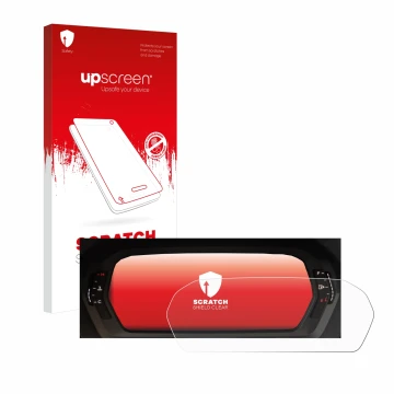 Face avant d’un emballage produit avec le logo de la marque upscreen. À côté, l’appareil Audi A3 2023 Virtual cockpit Plus est
