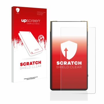 Face avant d’un emballage produit avec le logo de la marque upscreen. À côté, l’appareil Sony Walkman NW-ZX707 est représenté 