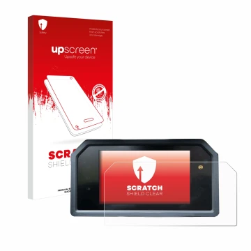 Face avant d’un emballage produit avec le logo de la marque upscreen. À côté, l’appareil Yamaha Tmax 560 2023 est représenté a