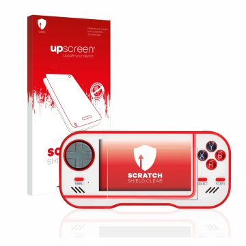 Face avant d’un emballage produit avec le logo de la marque upscreen. À côté, l’appareil Blaze Evercade est représenté avec la