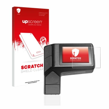 Face avant d’un emballage produit avec le logo de la marque upscreen. À côté, l’appareil Giant Ridecontrol Dash 2 in 1 est rep