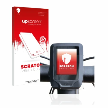 Face avant d’un emballage produit avec le logo de la marque upscreen. À côté, l’appareil Specialized turbo vado 4.0 2022 (E-Bi