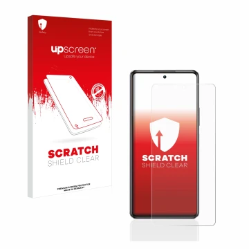 Face avant d’un emballage produit avec le logo de la marque upscreen. À côté, l’appareil Infinix Note 30 5G est représenté ave