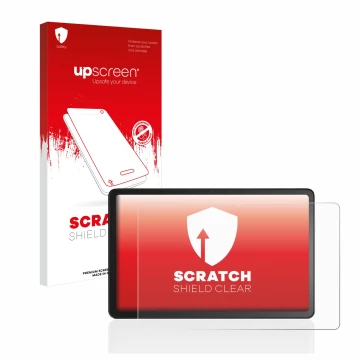 Face avant d’un emballage produit avec le logo de la marque upscreen. À côté, l’appareil Amazon Fire Max 11 est représenté ave