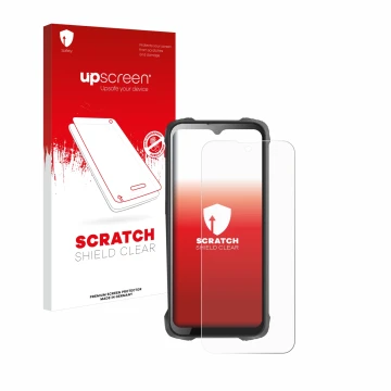 Face avant d’un emballage produit avec le logo de la marque upscreen. À côté, l’appareil Cubot King Kong 9 est représenté avec
