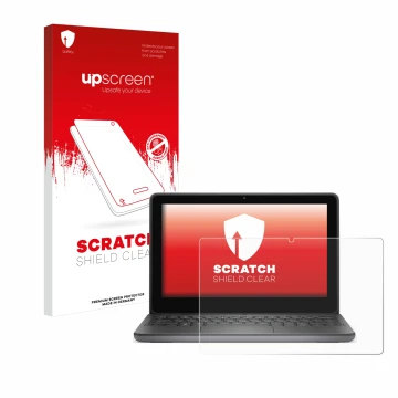 Face avant d’un emballage produit avec le logo de la marque upscreen. À côté, l’appareil Dell Latitude 3140 2-in-1 est représe