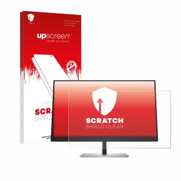 Face avant d’un emballage produit avec le logo de la marque upscreen. À côté, l’appareil HP E24 G5 Non-Touch est représenté av