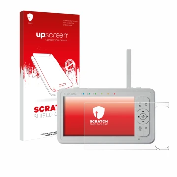 Face avant d’un emballage produit avec le logo de la marque upscreen. À côté, l’appareil Babysense HD S2 5