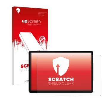 Face avant d’un emballage produit avec le logo de la marque upscreen. À côté, l’appareil Samsung Galaxy Tab S9 5G est représen
