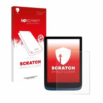 Face avant d’un emballage produit avec le logo de la marque upscreen. À côté, l’appareil Vivlio InkPad 3 est représenté avec l