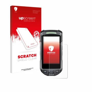 Face avant d’un emballage produit avec le logo de la marque upscreen. À côté, l’appareil Keyence BT-A700 est représenté avec l