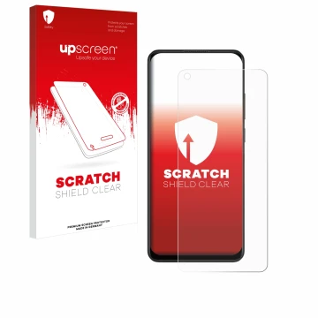 Face avant d’un emballage produit avec le logo de la marque upscreen. À côté, l’appareil Oppo A78 4G est représenté avec la pr