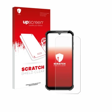Face avant d’un emballage produit avec le logo de la marque upscreen. À côté, l’appareil Oukitel WP22 est représenté avec la p