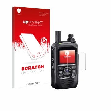 Face avant d’un emballage produit avec le logo de la marque upscreen. À côté, l’appareil Icom ID-50E est représenté avec la pr