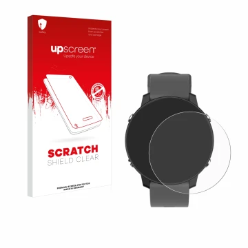 Face avant d’un emballage produit avec le logo de la marque upscreen. À côté, l’appareil Shot Scope G5 GPS Watch est représent