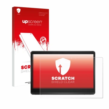 Face avant d’un emballage produit avec le logo de la marque upscreen. À côté, l’appareil ASUS ExpertCenter E1 AIO E1600 est re