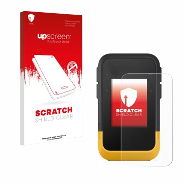 Face avant d’un emballage produit avec le logo de la marque upscreen. À côté, l’appareil Garmin eTrex SE est représenté avec l
