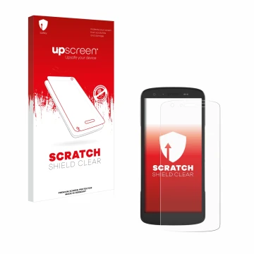 Face avant d’un emballage produit avec le logo de la marque upscreen. À côté, l’appareil Zebra TC22 est représenté avec la pro