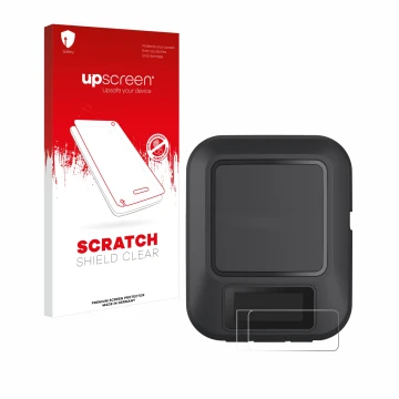 Face avant d’un emballage produit avec le logo de la marque upscreen. À côté, l’appareil Garmin inReach Messenger est représen