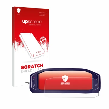 Face avant d’un emballage produit avec le logo de la marque upscreen. À côté, l’appareil Volkswagen Passat B8 Digital Cockpit 