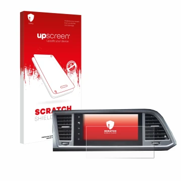 Face avant d’un emballage produit avec le logo de la marque upscreen. À côté, l’appareil Seat Ateca Style 2021 Infotainment Sy