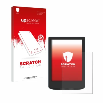 Face avant d’un emballage produit avec le logo de la marque upscreen. À côté, l’appareil PocketBook Verse est représenté avec 