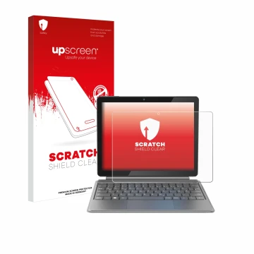 Face avant d’un emballage produit avec le logo de la marque upscreen. À côté, l’appareil Alldocube iWork 20 Pro est représenté