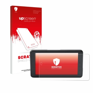 Face avant d’un emballage produit avec le logo de la marque upscreen. À côté, l’appareil BMW ConnectedRide Navigator est repré