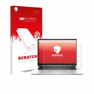 Face avant d’un emballage produit avec le logo de la marque upscreen. À côté, l’appareil HP EliteBook 845 G10 est représenté a