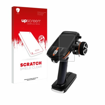 Face avant d’un emballage produit avec le logo de la marque upscreen. À côté, l’appareil RadioLink RC8X est représenté avec la
